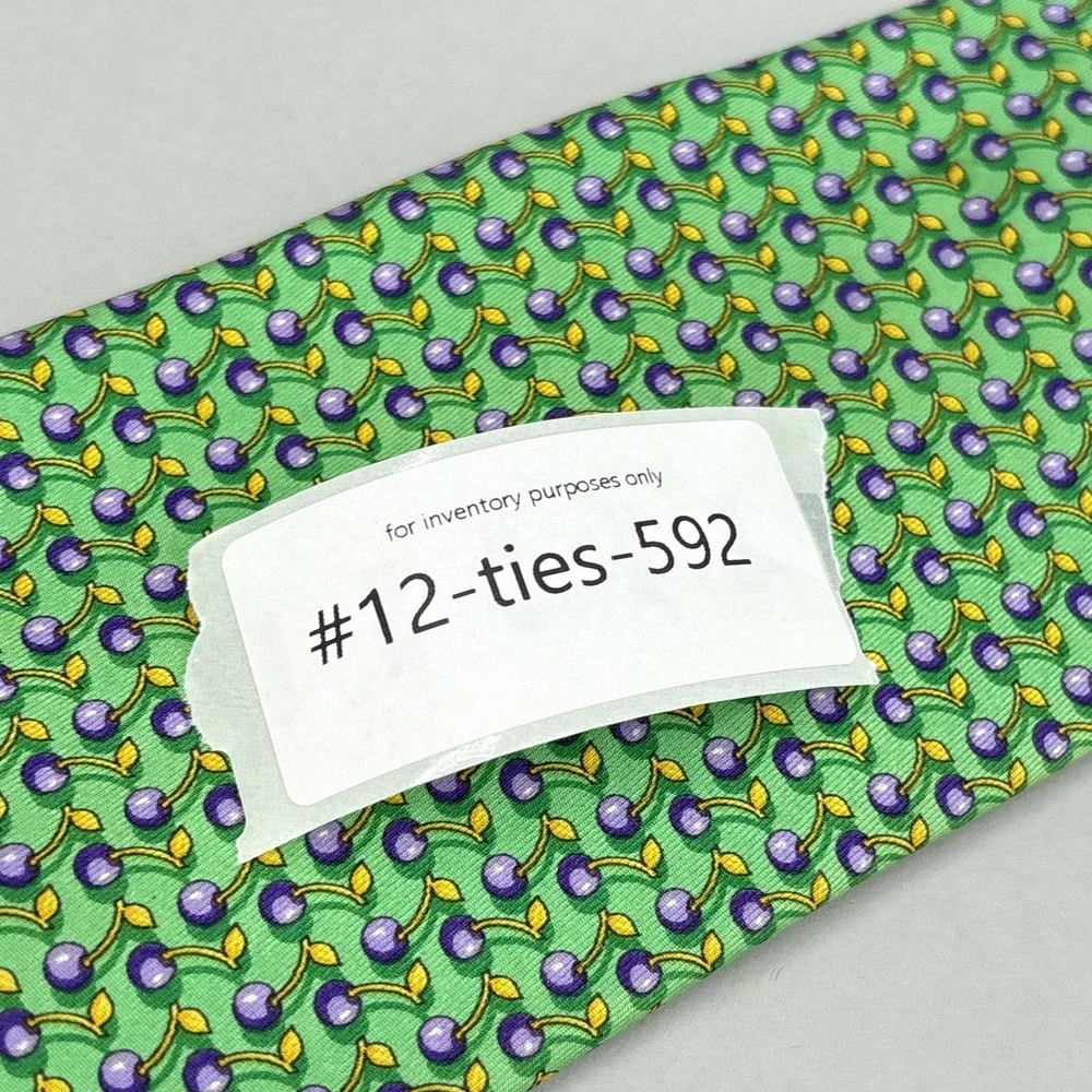 Robert Talbott Tie Mens Green Cherry Fruit Pattern Silk Made USA Necktie Novelty